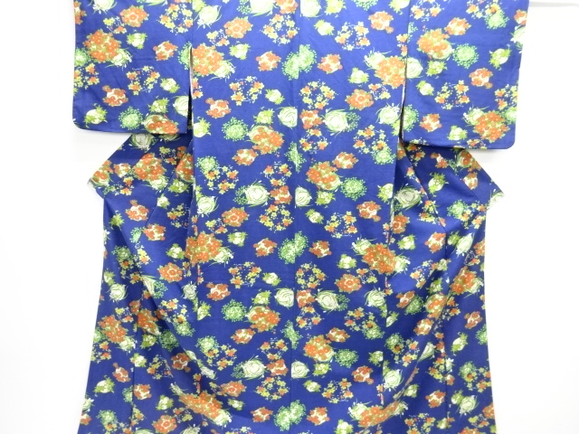 JAPANESE KIMONO / ANTIQUE KIMONO / SILK / JODAI TSUMUGI / FLOWER ROUNDEL